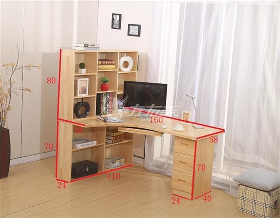 木工做電腦桌帶書柜圖
